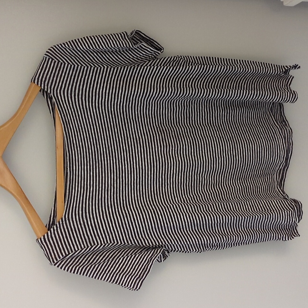 Eileen Fisher size large organic linen, black and white striped t-shirt